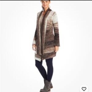PrAna Rhonda Open Front Duster Cardigan in Espresso Coast Block Stripes XL
